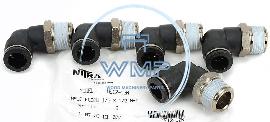 1/2" tube to 1/2" NPT pneumatic push-to-connect fitting, male, elbow, rotating